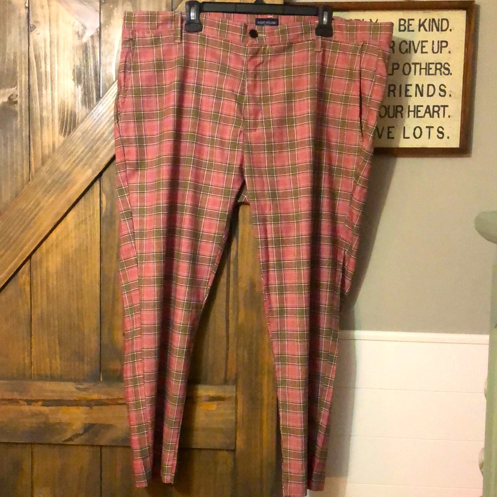 Rosso Milano Italy Red Glen Plaid Pants Size 42/32